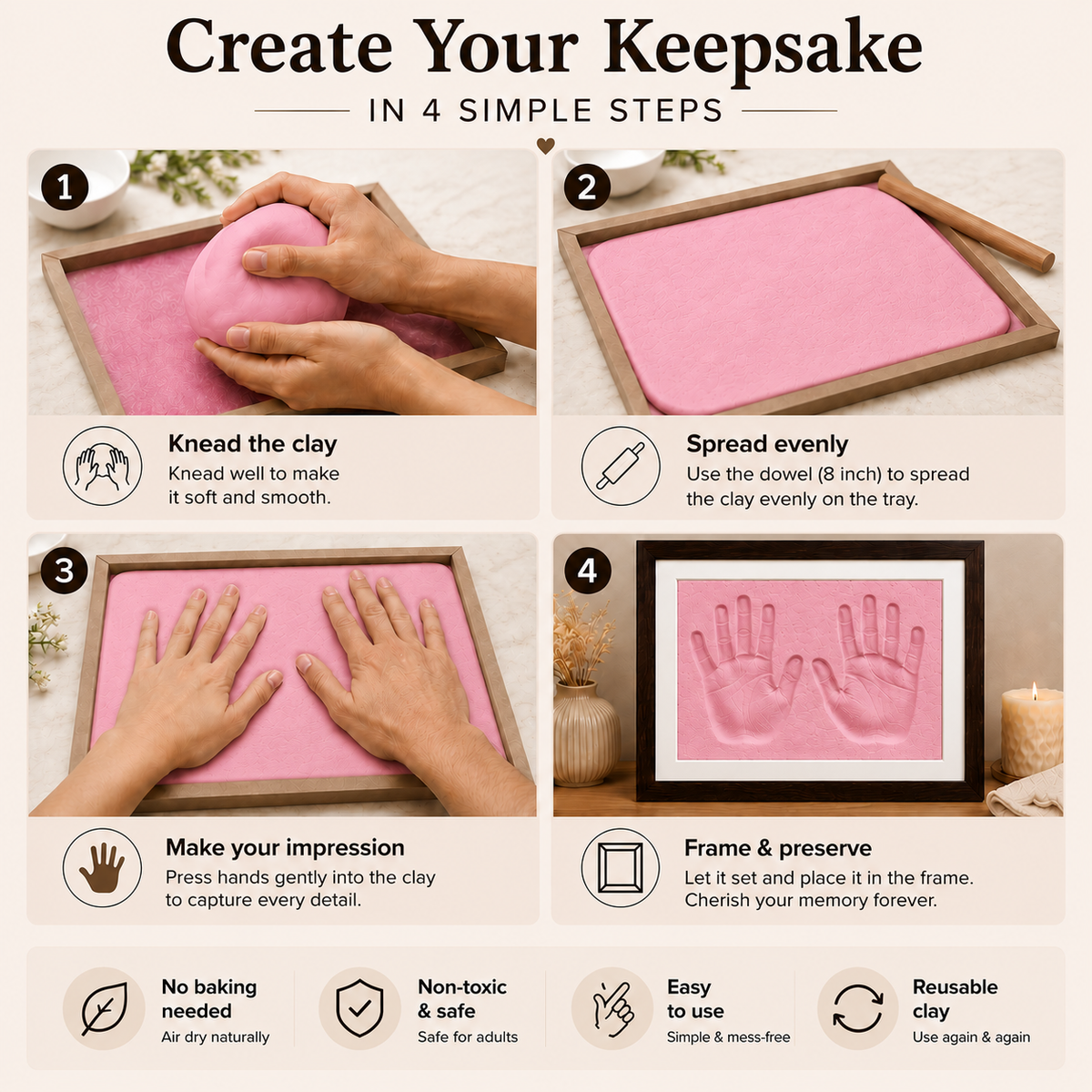 Adult Clay Handprint & Footprint Kit (Pink)