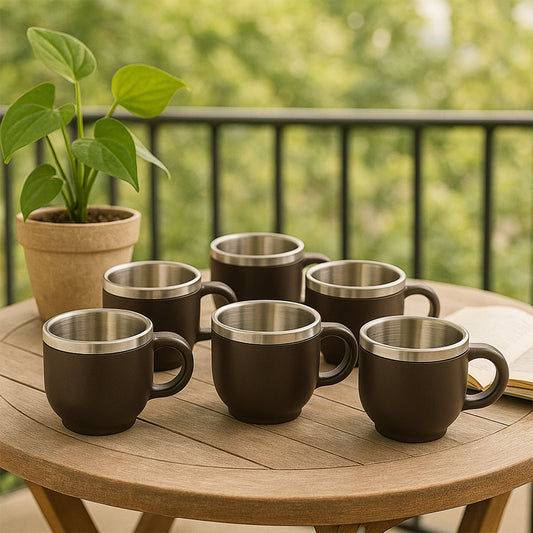 Apex Premium Double Wall Stainless Steel Cappuccino Mug Gift Set (6 Pc 100 Ml)