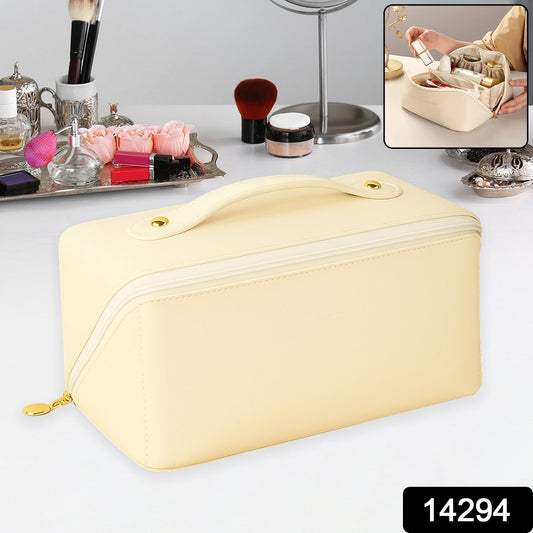 Ivory toiletry and beauty case with secure zipper closure for travel