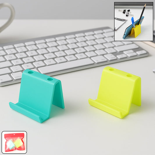 Multifunctional plastic mobile phone stand and pen holder in mix colors on desk