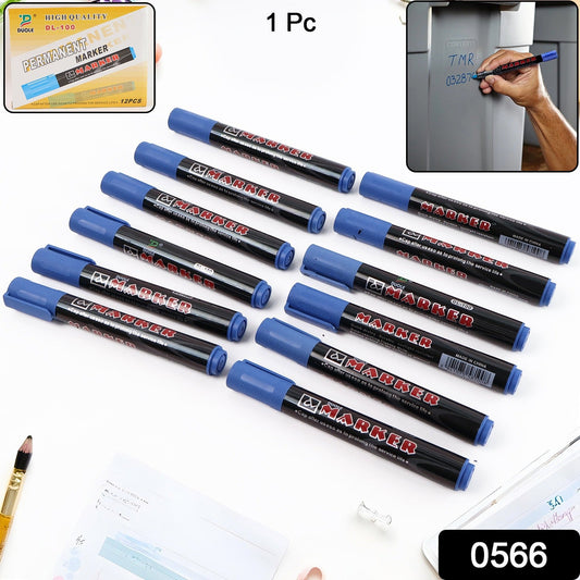 Close-up of blue ink jumbo tip whiteboard marker highlighting intense colour.
