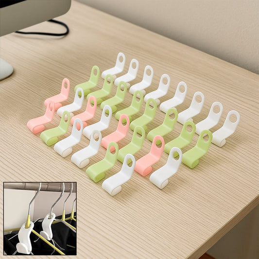 Set of 30 multi-color hanger connector hooks for closet space saving