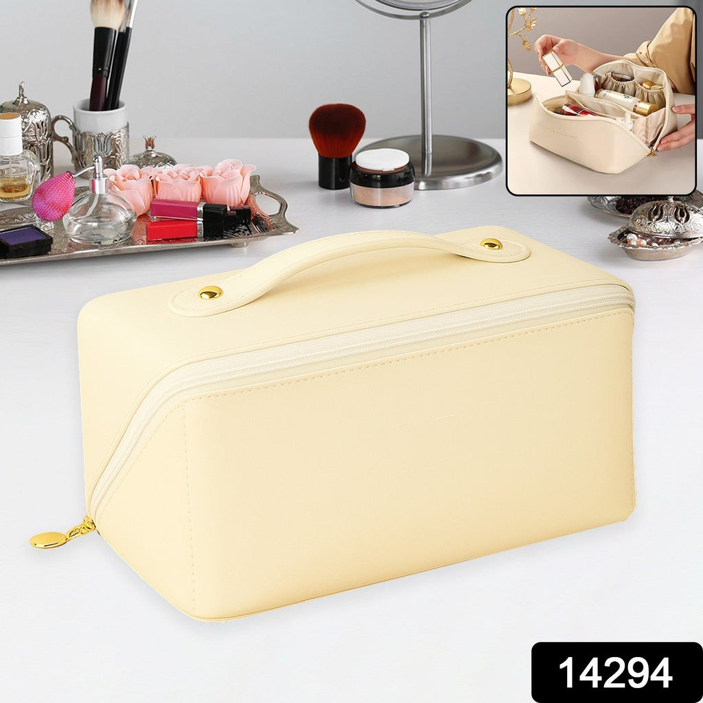 Ivory toiletry and beauty case with secure zipper closure for travel